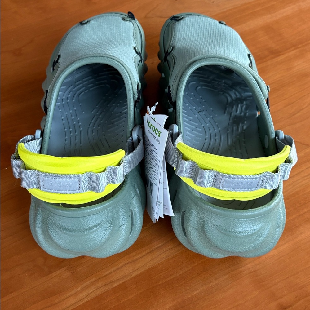 CROCS Echo Ripstop Moss Green Clog with Neon Yellow Heel Strap M8 W10 - Picture 6 of 10